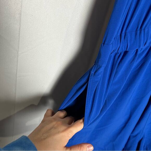 Girlfriend Collective Blue Varsity Stretch Woven Sleeveless Romper Plus Size 4XL - Picture 7 of 7